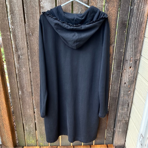 Ours Wm’s Ruffle Hooded Button Down Duster Jacket In Black Sz XL - Picture 2 of 15